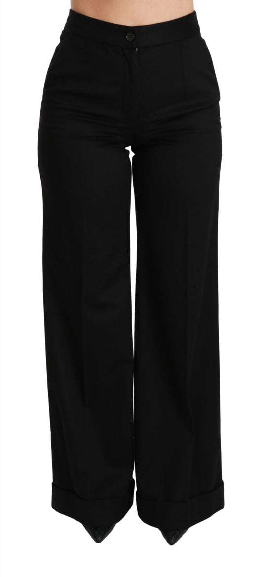 Dolce &amp; Gabbana – Schwarze Kaschmirhose mit weitem Bein und Schlag