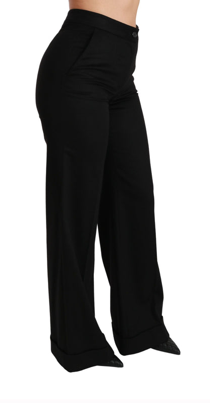 Dolce &amp; Gabbana – Schwarze Kaschmirhose mit weitem Bein und Schlag