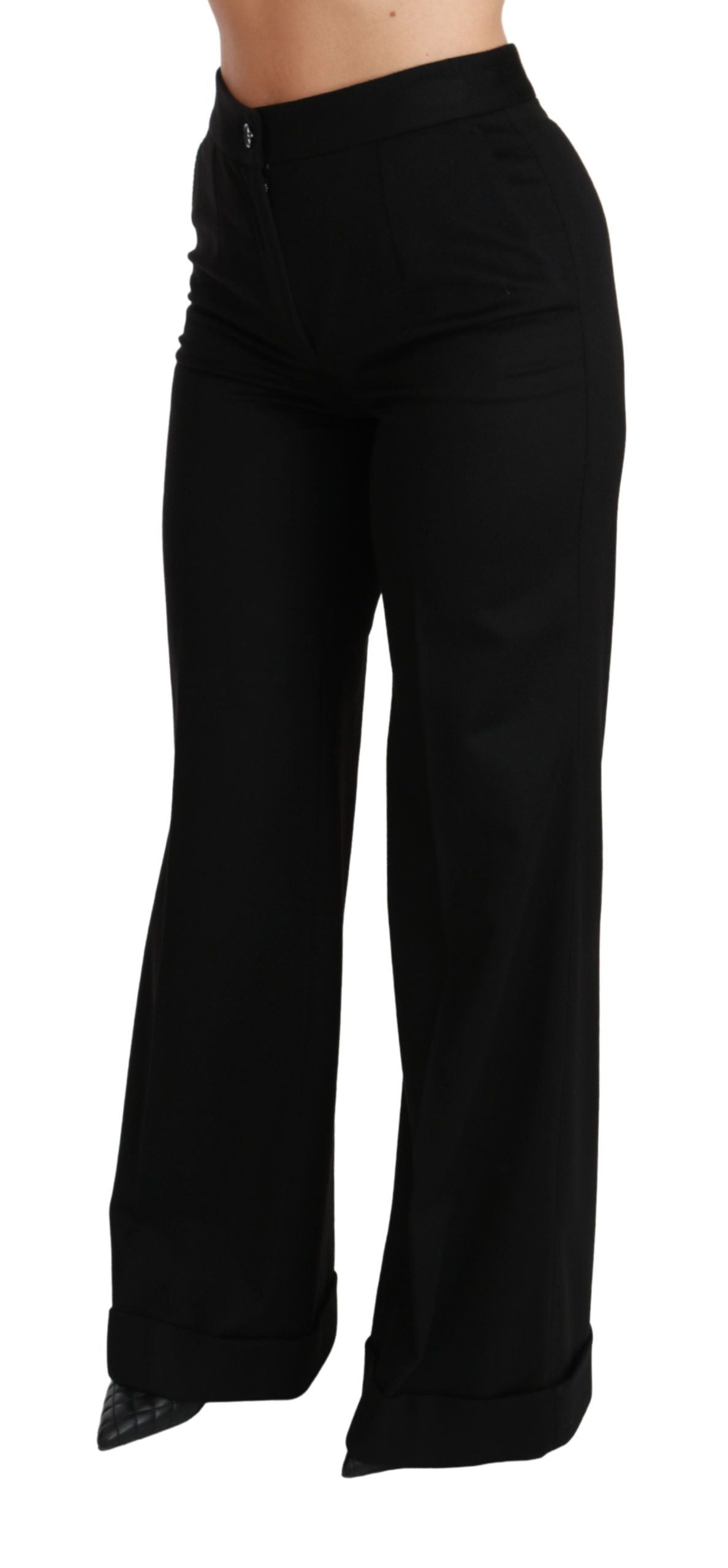 Dolce &amp; Gabbana – Schwarze Kaschmirhose mit weitem Bein und Schlag