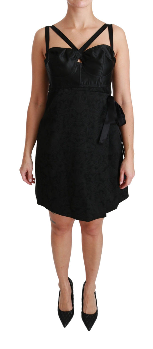 Dolce &amp; Gabbana – Schwarzes Minikleid aus Stretch-Satin und Jacquard