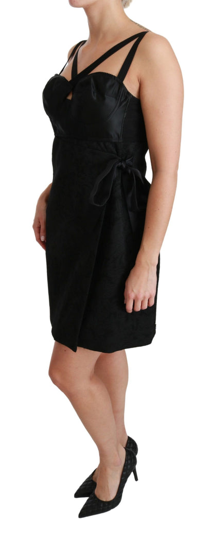 Dolce &amp; Gabbana – Schwarzes Minikleid aus Stretch-Satin und Jacquard