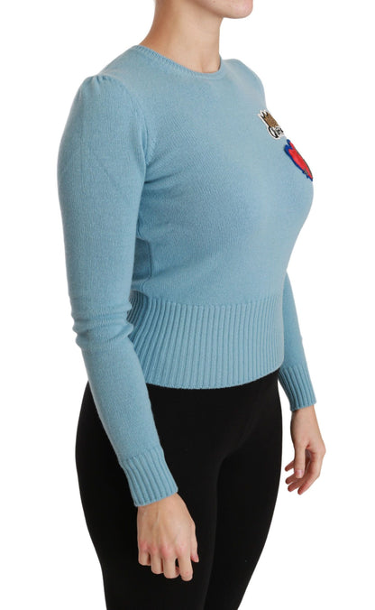 Dolce &amp; Gabbana – Blauer Wollpullover mit Queen-Herz