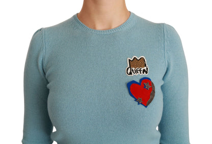 Dolce &amp; Gabbana – Blauer Wollpullover mit Queen-Herz