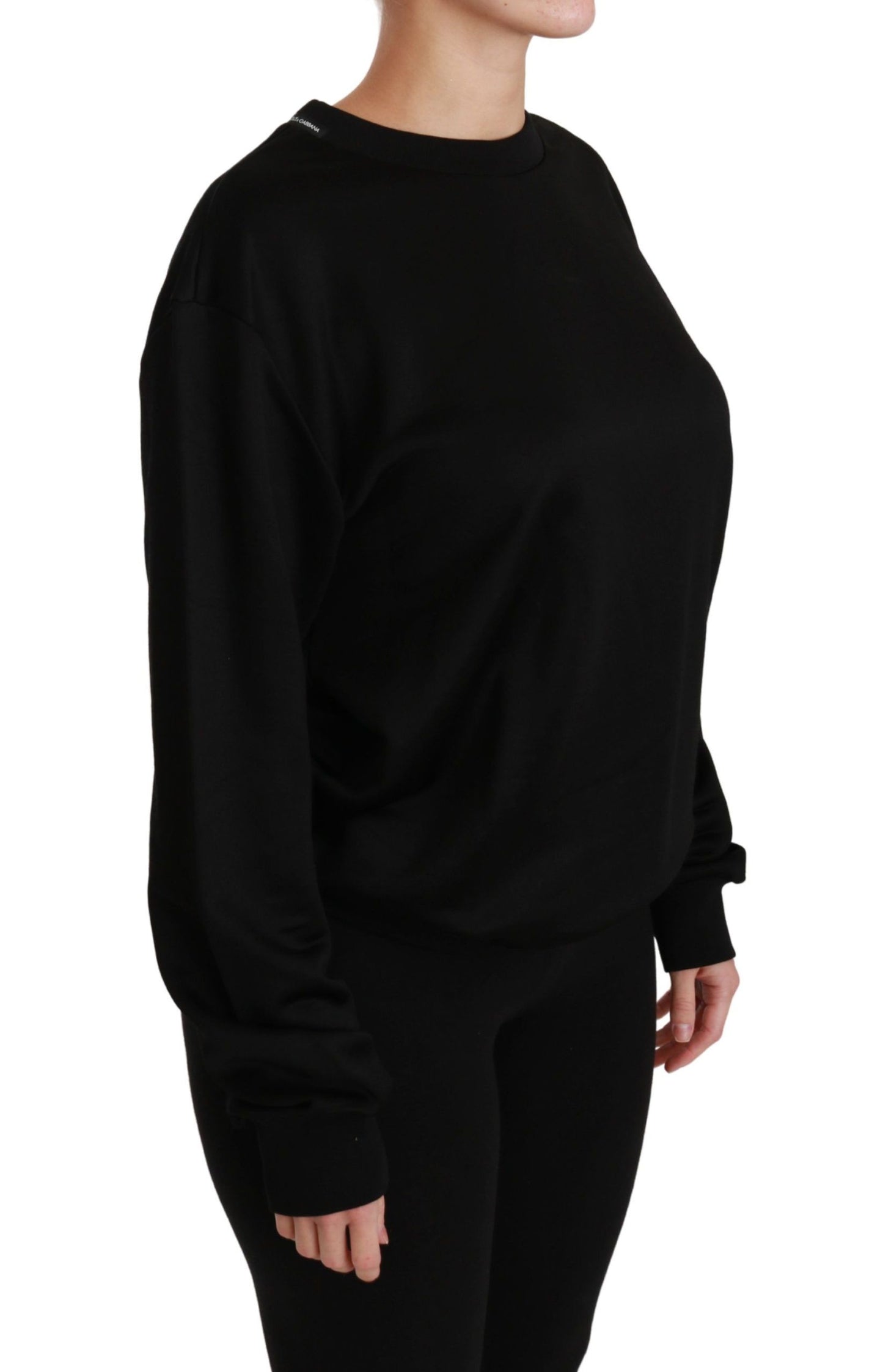 Dolce &amp; Gabbana – Schwarzer Pullover mit Rundhalsausschnitt aus Baumwolle