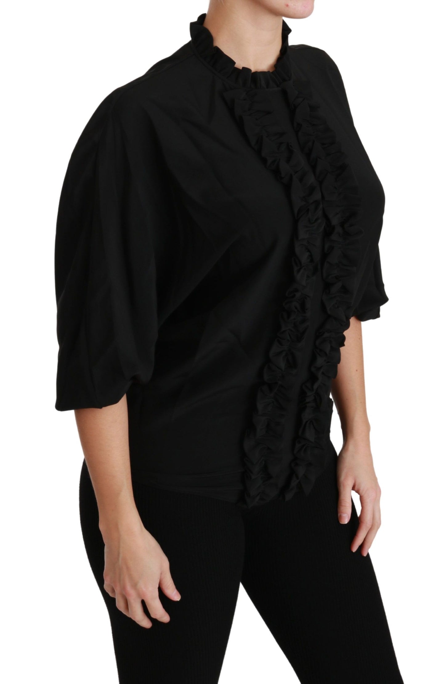Dolce &amp; Gabbana Schwarze Seidenbluse mit Rüschen