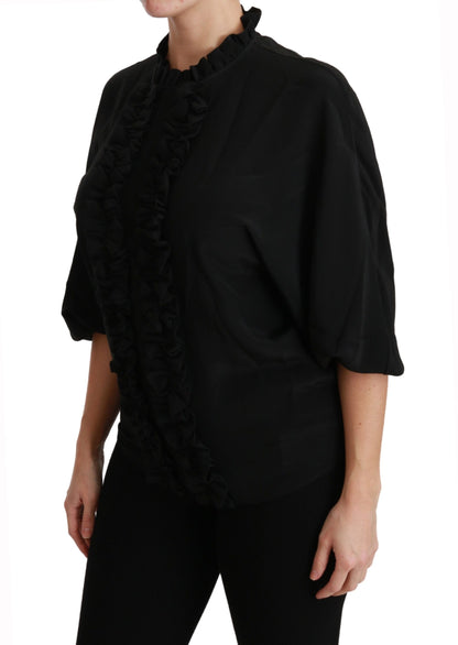 Dolce &amp; Gabbana Schwarze Seidenbluse mit Rüschen