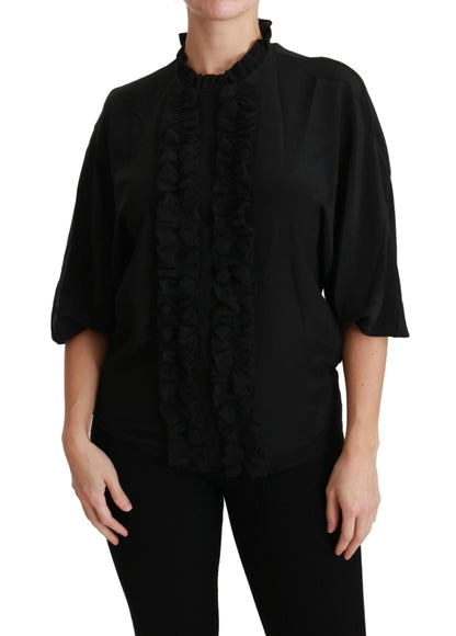 Dolce &amp; Gabbana Schwarze Seidenbluse mit Rüschen