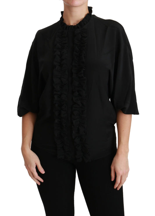 Dolce &amp; Gabbana Schwarze Seidenbluse mit Rüschen