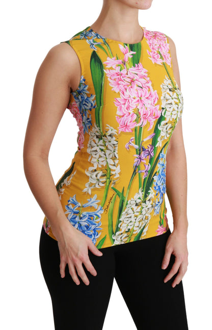 Dolce &amp; Gabbana Gelbe Tankbluse mit Stretch-Oberteil und Blumenmuster