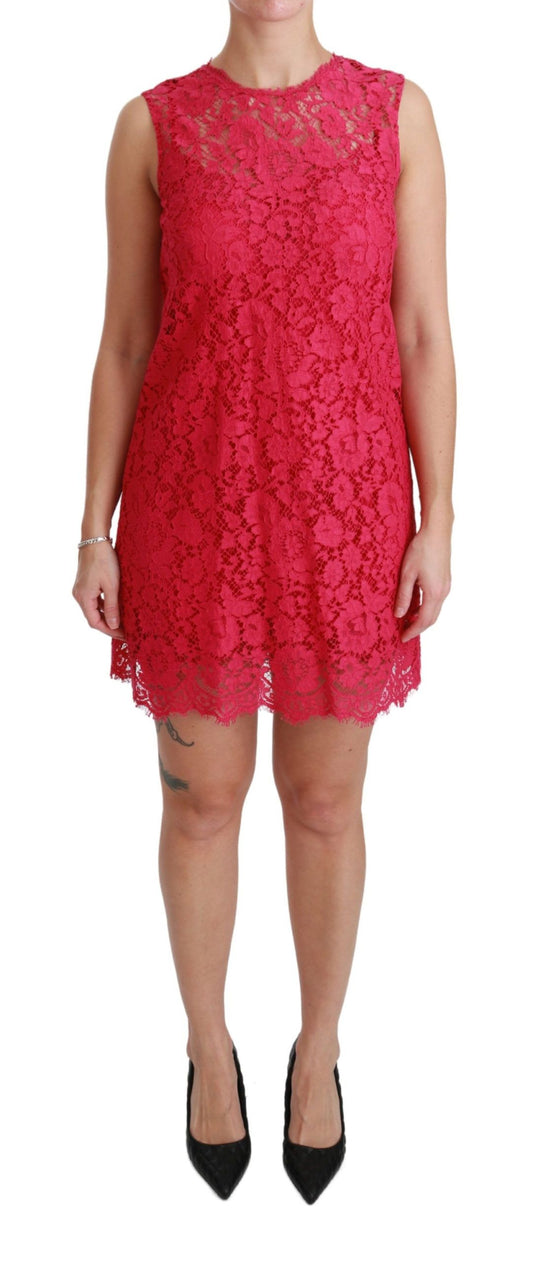 Dolce &amp; Gabbana – Mini-Etuikleid aus geblümter Spitze in Rosa