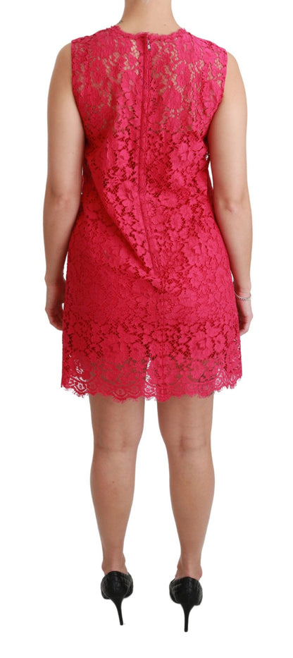 Dolce &amp; Gabbana – Mini-Etuikleid aus geblümter Spitze in Rosa