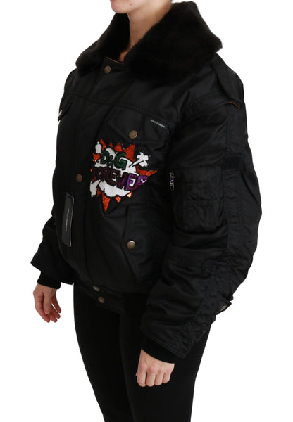 Dolce &amp; Gabbana Black Queen Crown Sequined Bomber Jacket