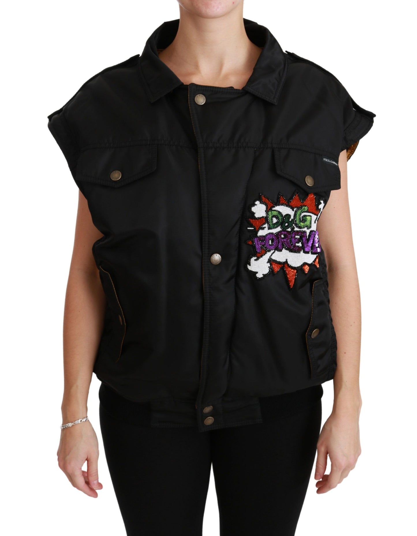 Dolce &amp; Gabbana Black Queen Crown Sequined Bomber Jacket