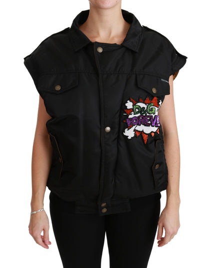 Dolce &amp; Gabbana Black Queen Crown Sequined Bomber Jacket