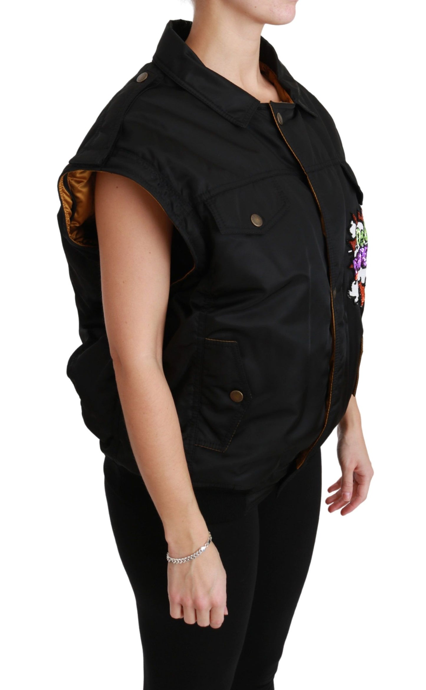Dolce &amp; Gabbana Black Queen Crown Sequined Bomber Jacket