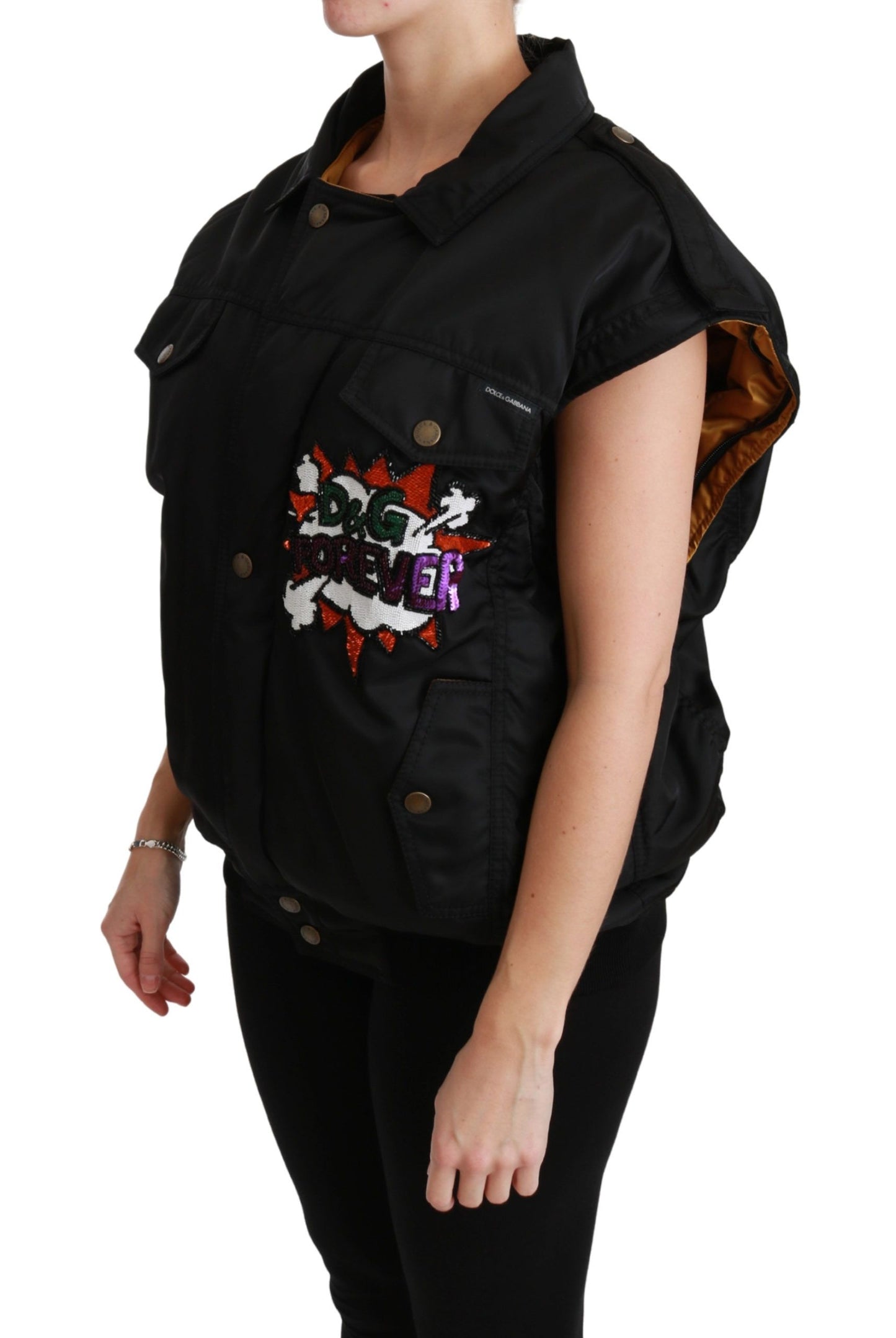 Dolce &amp; Gabbana Black Queen Crown Sequined Bomber Jacket