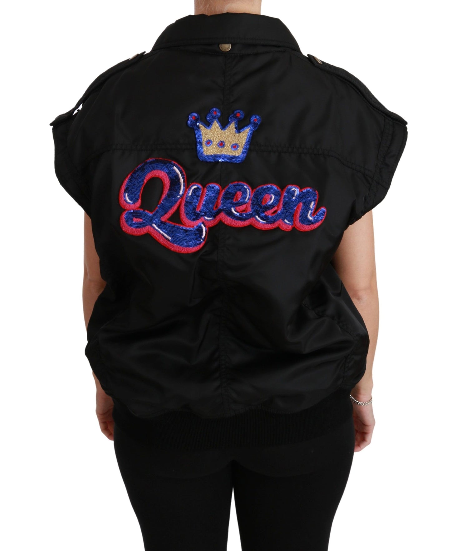 Dolce &amp; Gabbana Black Queen Crown Sequined Bomber Jacket