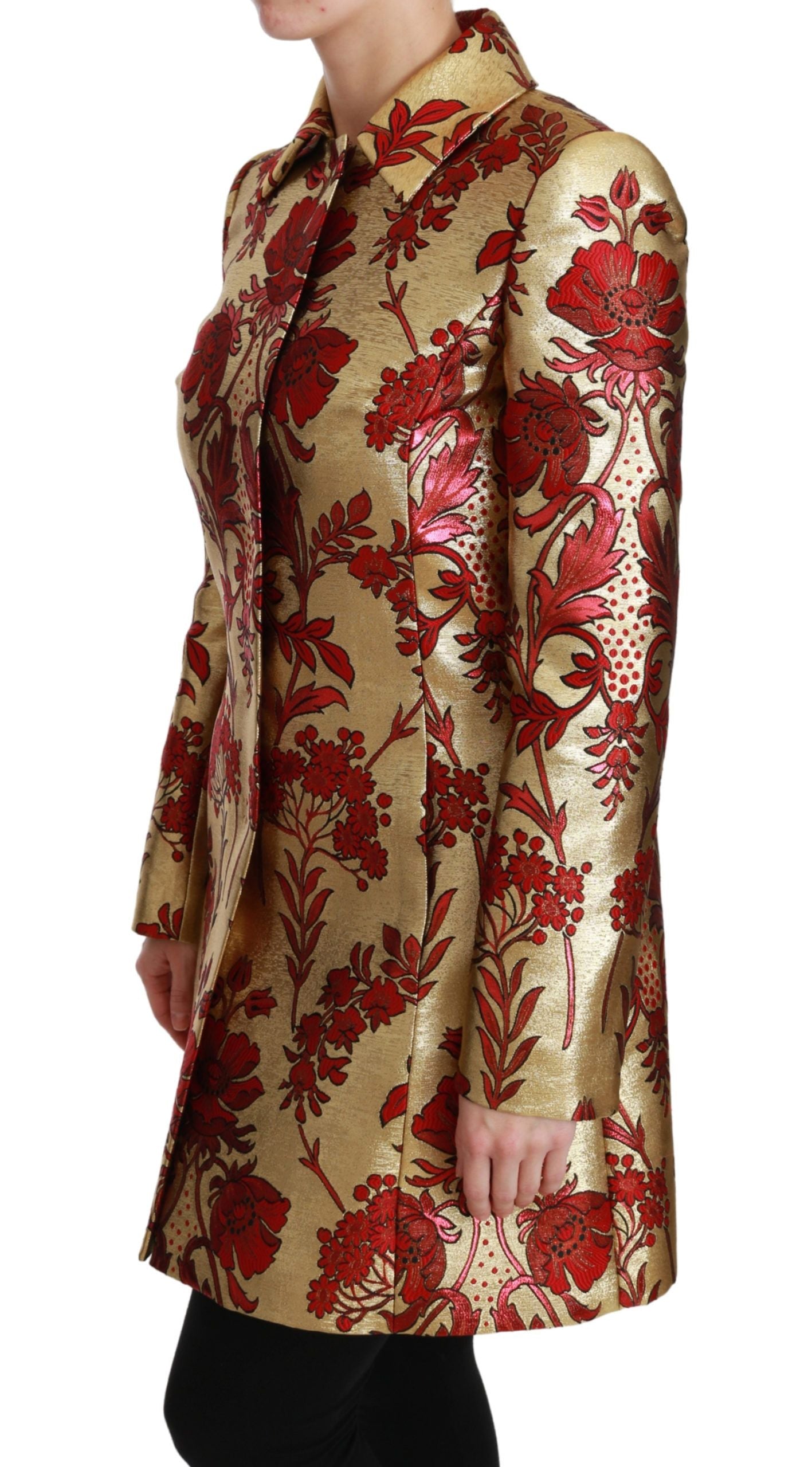 Dolce &amp; Gabbana Rotgoldene Brokat-Cape-Jacke mit Blumenmuster
