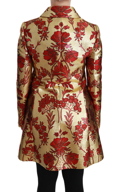 Dolce &amp; Gabbana Rotgoldene Brokat-Cape-Jacke mit Blumenmuster