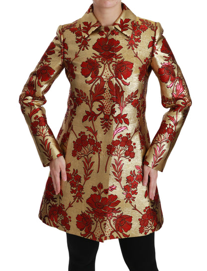 Dolce &amp; Gabbana Rotgoldene Brokat-Cape-Jacke mit Blumenmuster