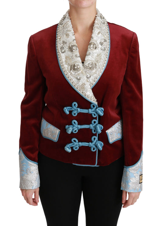Dolce &amp; Gabbana – Blazerjacke aus rotem Samt mit Barock-Kristallen