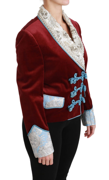 Dolce &amp; Gabbana – Blazerjacke aus rotem Samt mit Barock-Kristallen
