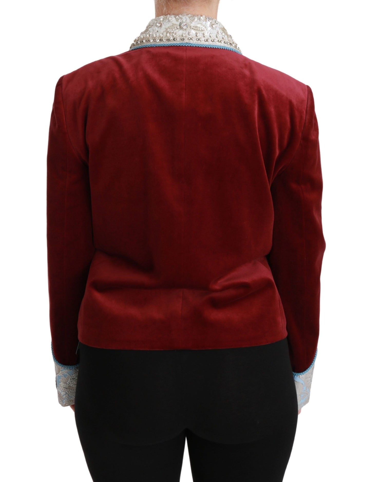 Dolce &amp; Gabbana – Blazerjacke aus rotem Samt mit Barock-Kristallen