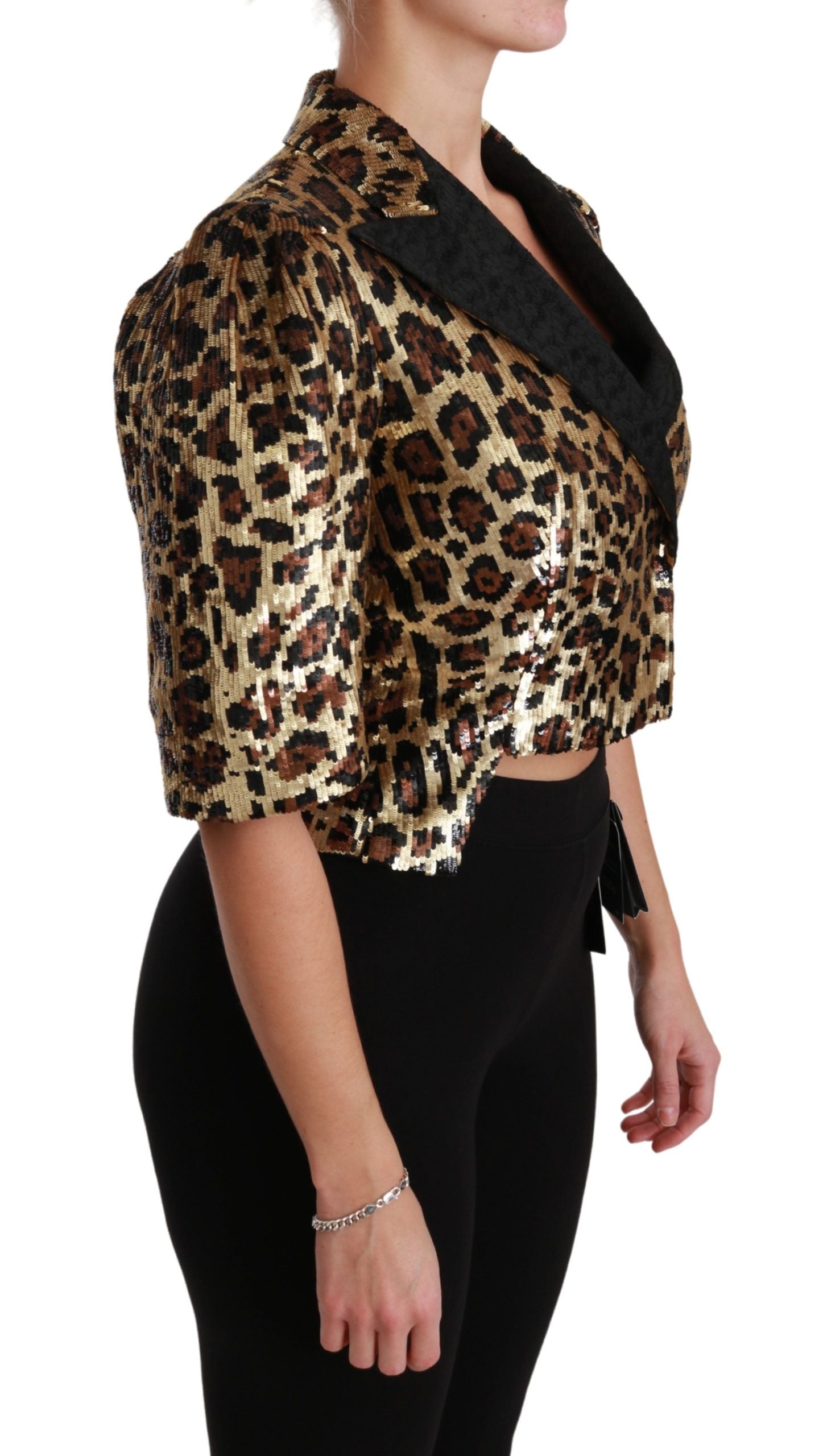 Dolce &amp; Gabbana Blazer Gold Leopard Paillettenjacke