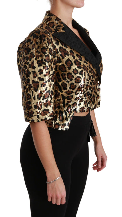 Dolce &amp; Gabbana Blazer Gold Leopard Paillettenjacke