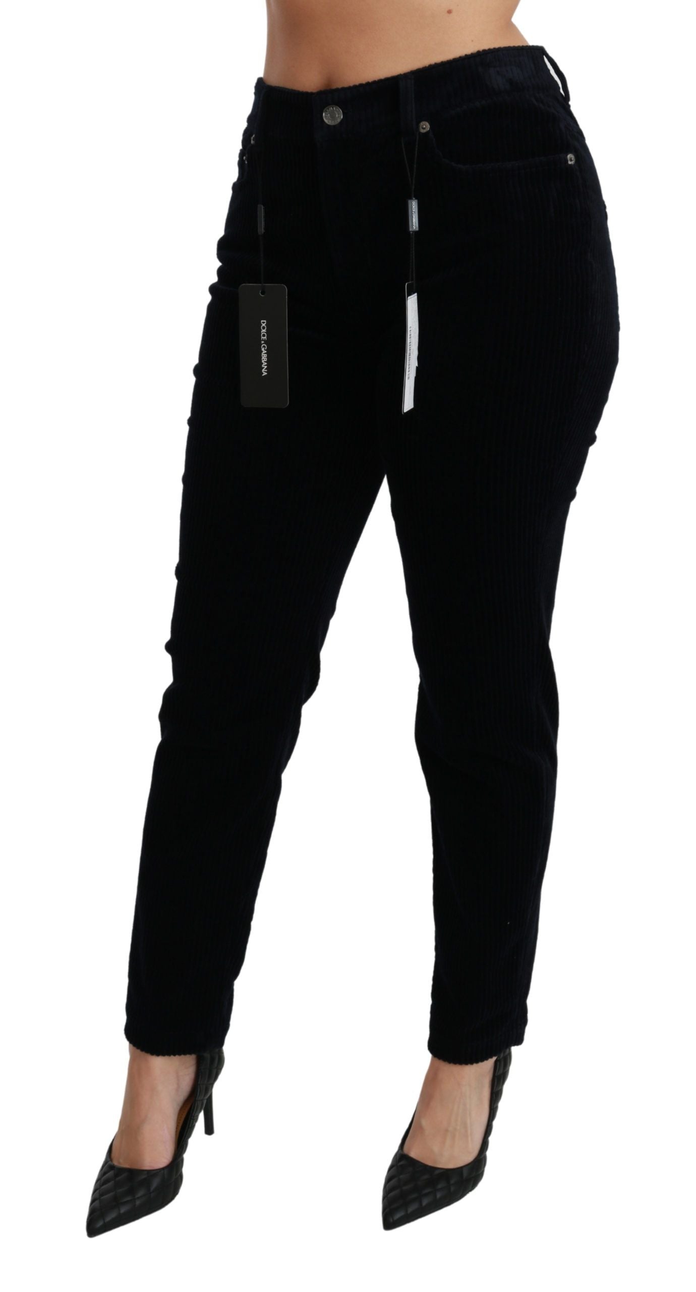 Dolce &amp; Gabbana – Blaue Cordjeans mit mittelhoher Taille und Röhrenhose