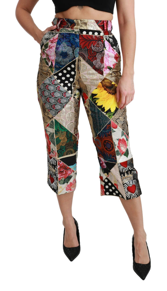 Dolce &amp; Gabbana – Hoch taillierte, verkürzte Hose aus Seide mit mehrfarbigem Print
