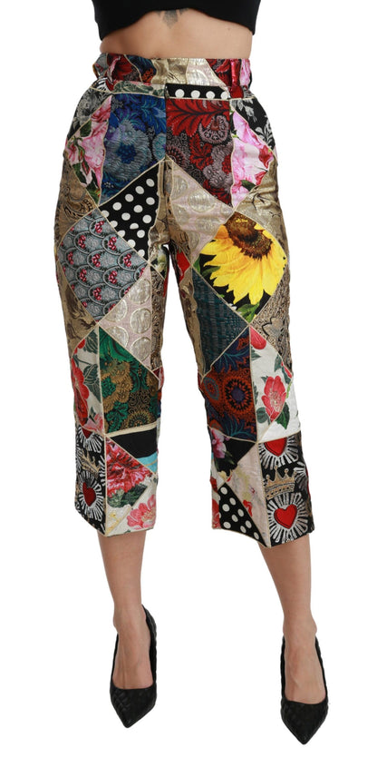Dolce &amp; Gabbana – Hoch taillierte, verkürzte Hose aus Seide mit mehrfarbigem Print