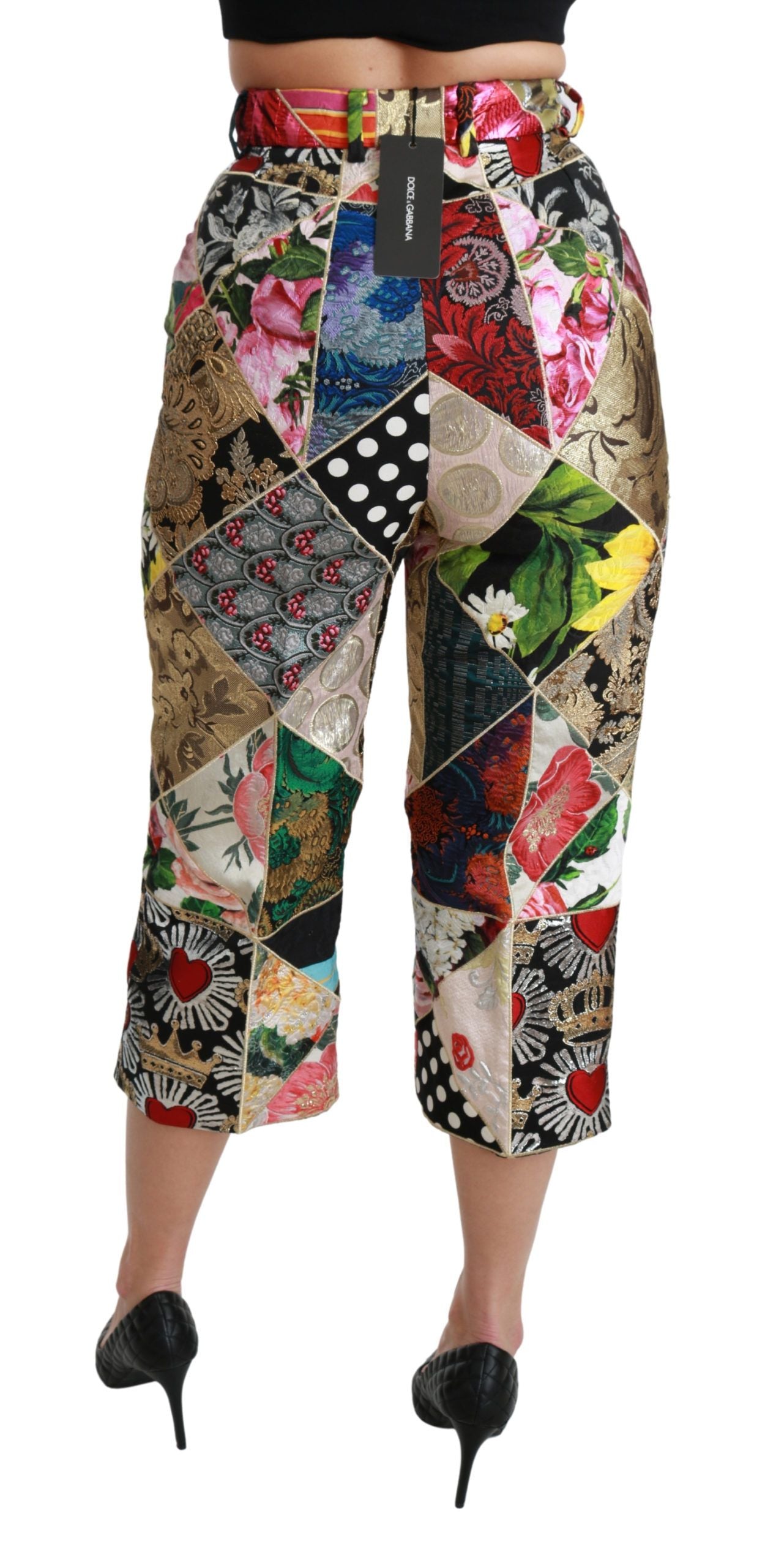 Dolce &amp; Gabbana – Hoch taillierte, verkürzte Hose aus Seide mit mehrfarbigem Print