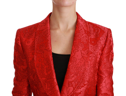 Dolce &amp; Gabbana Roter Blazer mit Blumenmuster und Engelsmuster