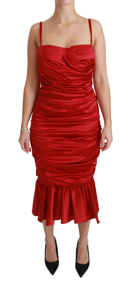 Dolce &amp; Gabbana, rotes, figurbetontes Meerjungfrauenkleid aus Stretch-Seide