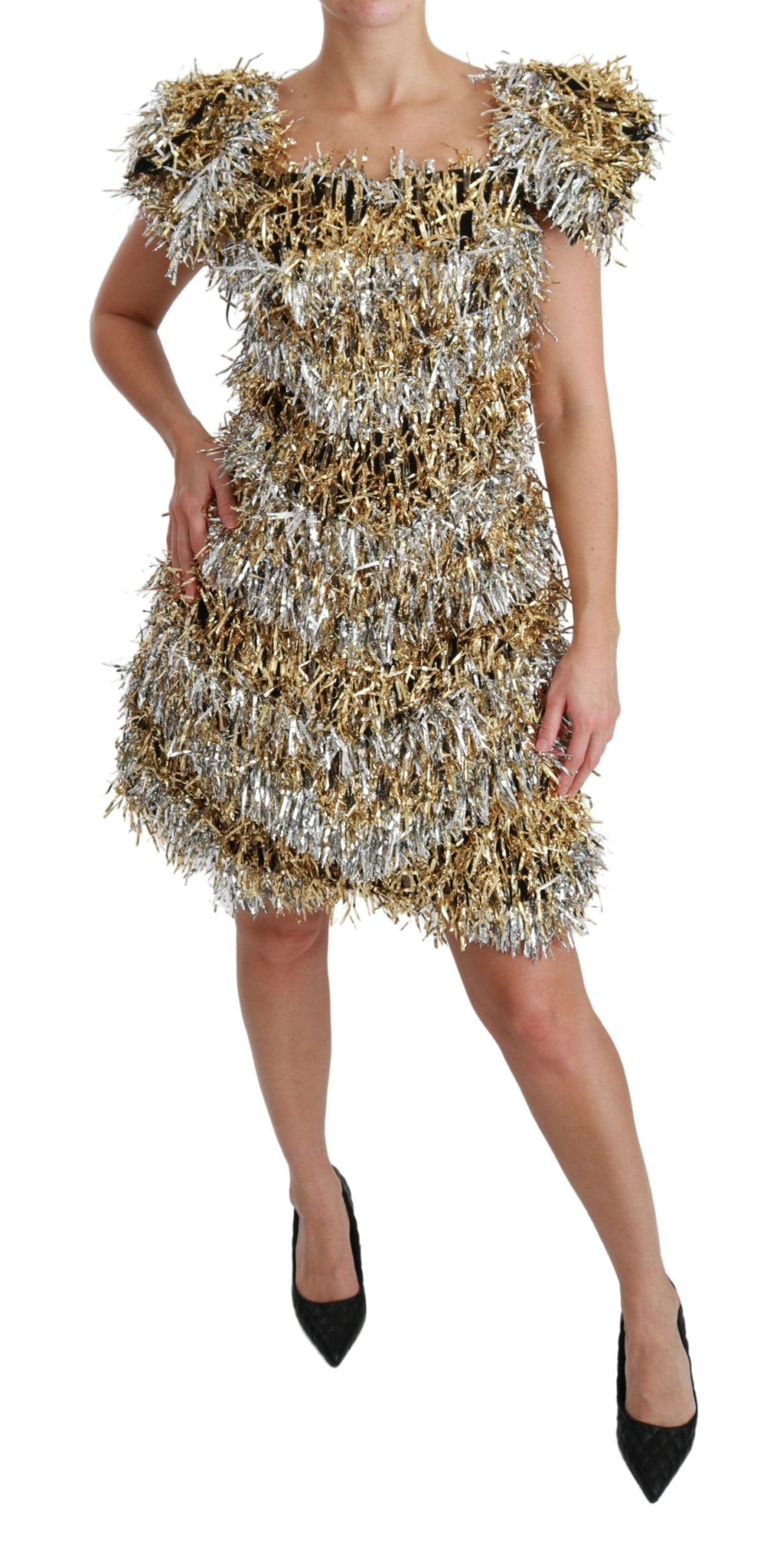 Dolce &amp; Gabbana – Mini-Etuikleid in Silber und Gold