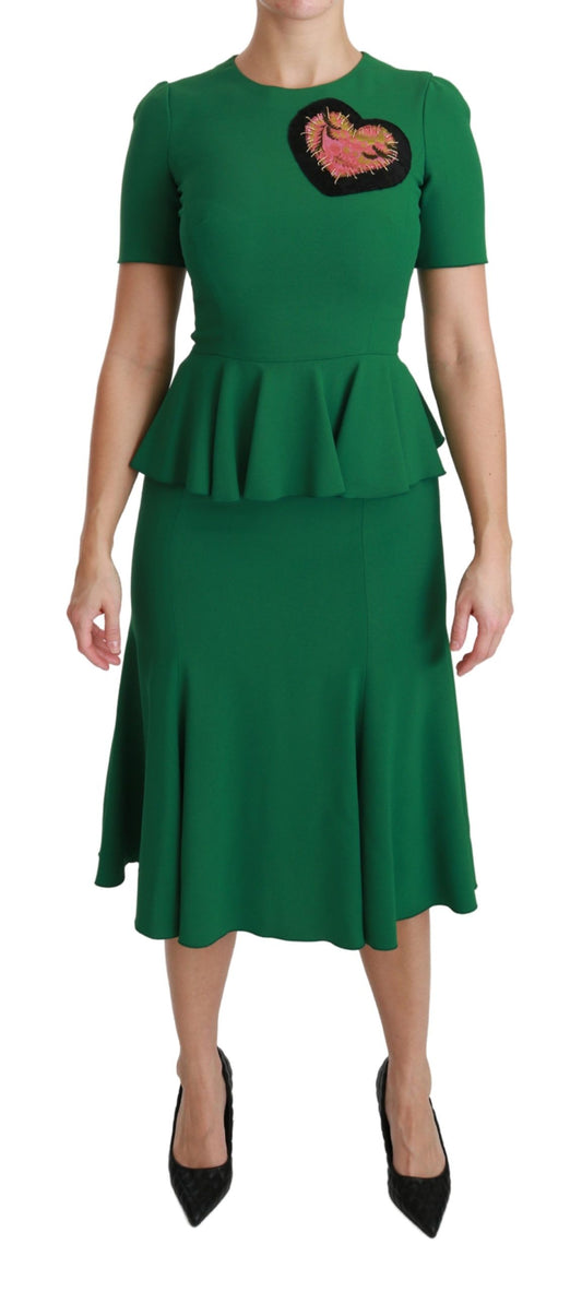 Dolce &amp; Gabbana – Grünes Meerjungfrau-Midikleid aus Viskose mit Herzaufnäher