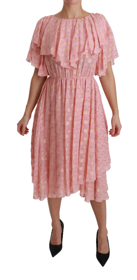 Dolce &amp; Gabbana – A-Linien-Midikleid aus Seide mit rosa Tupfen und Plissee