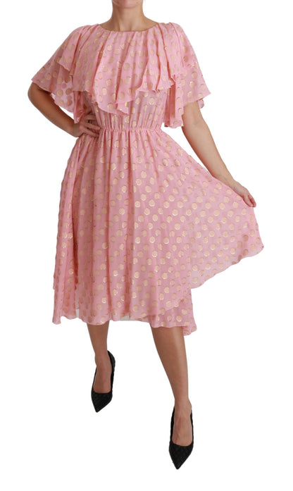 Dolce &amp; Gabbana – A-Linien-Midikleid aus Seide mit rosa Tupfen und Plissee