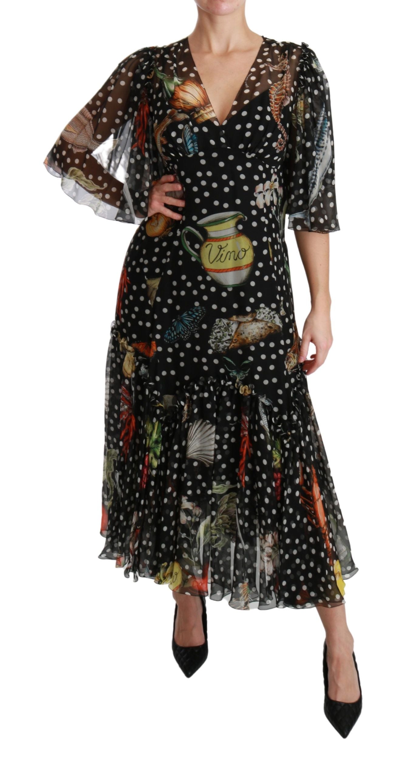 Dolce &amp; Gabbana Schwarzes A-Linien-Etuikleid „Sea Fish Sicily“