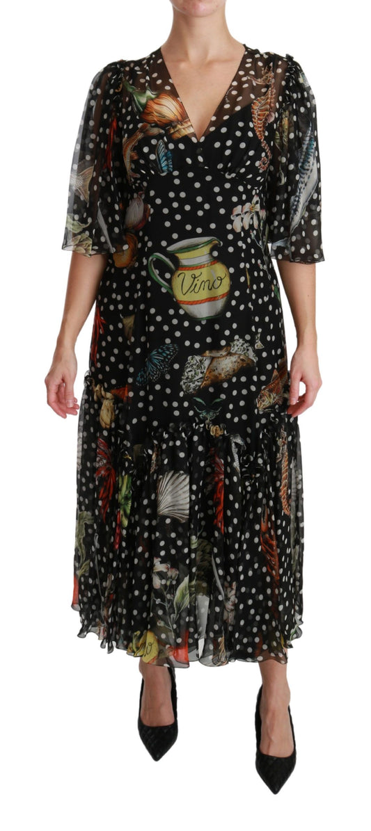 Dolce &amp; Gabbana Schwarzes A-Linien-Etuikleid „Sea Fish Sicily“