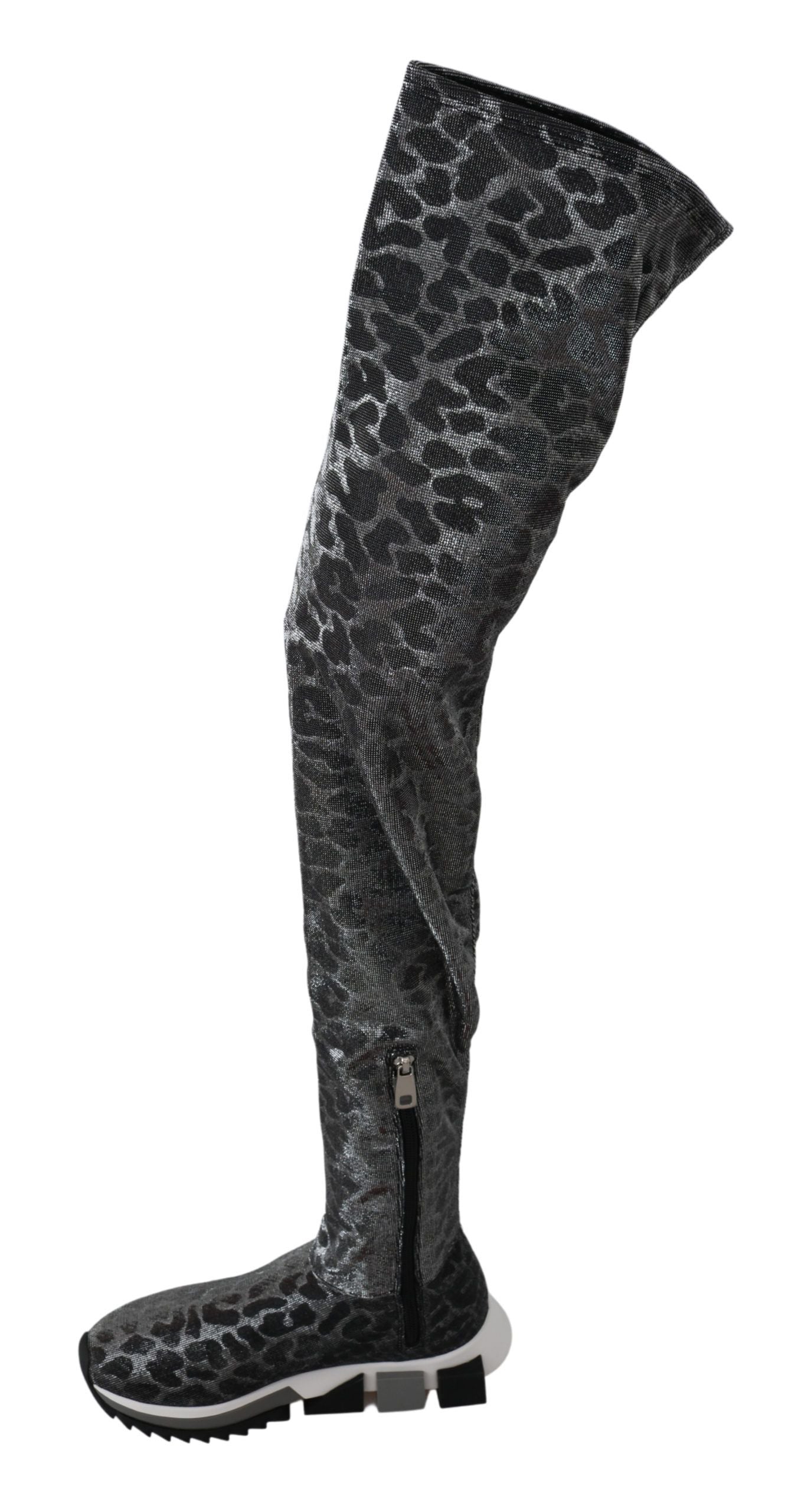 Dolce &amp; Gabbana Grau Leopard High Top Sneakers Booties Schuhe