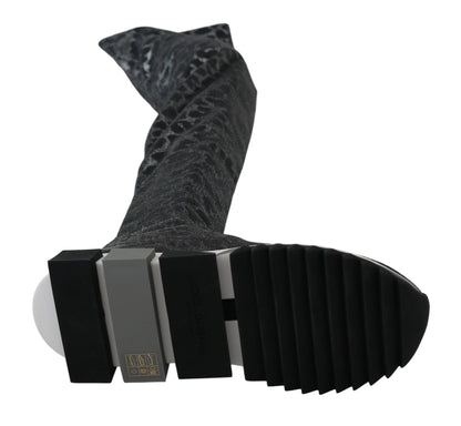 Dolce &amp; Gabbana Grau Leopard High Top Sneakers Booties Schuhe