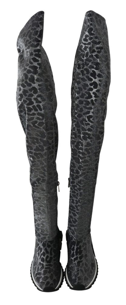 Dolce &amp; Gabbana Grau Leopard High Top Sneakers Booties Schuhe