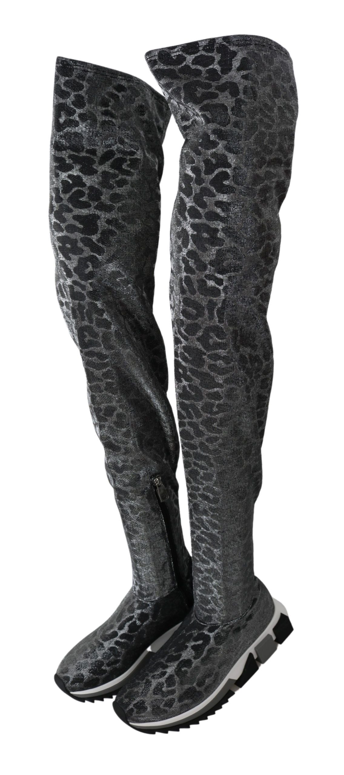 Dolce &amp; Gabbana Grau Leopard High Top Sneakers Booties Schuhe