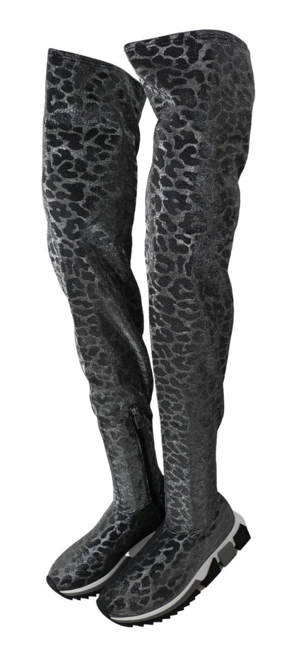 Dolce &amp; Gabbana Grau Leopard High Top Sneakers Booties Schuhe
