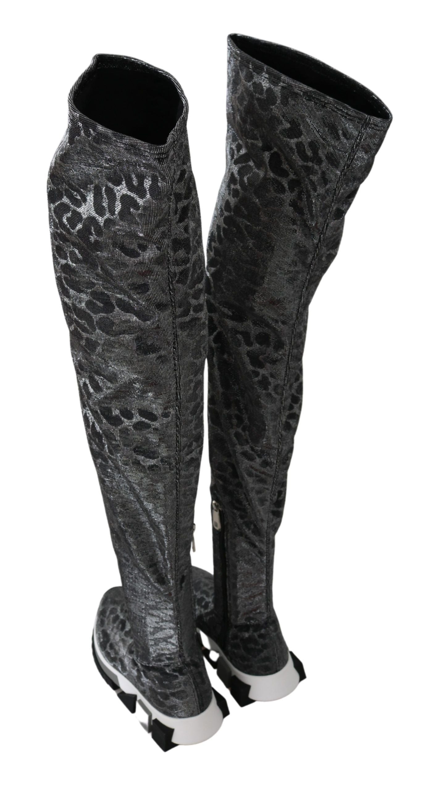 Dolce &amp; Gabbana Grau Leopard High Top Sneakers Booties Schuhe