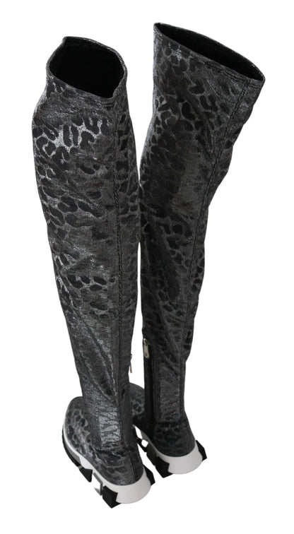 Dolce &amp; Gabbana Grau Leopard High Top Sneakers Booties Schuhe