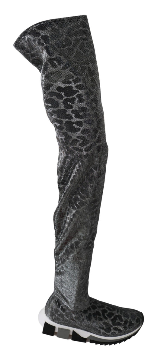 Dolce &amp; Gabbana Grau Leopard High Top Sneakers Booties Schuhe