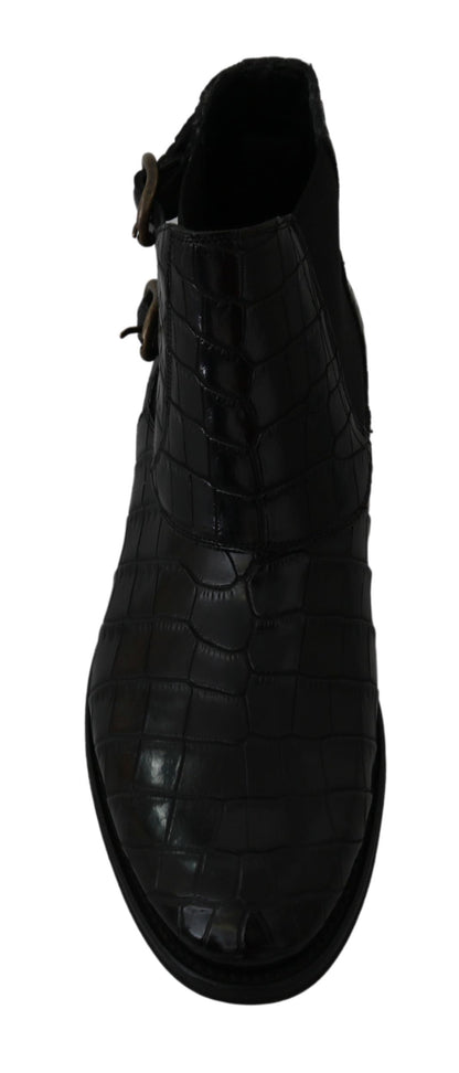 Dolce &amp; Gabbana – Derby-Stiefel aus schwarzem Krokodilleder